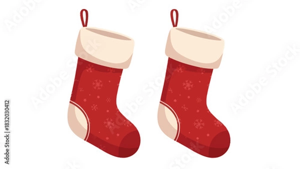 Obraz Vector Pair of Red Christmas Stockings with Snowflake Pattern