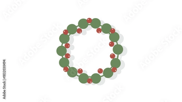 Obraz Minimalist Holly Christmas Wreath Vector with Green Leaves and Red Berries