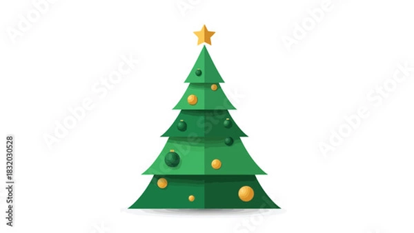 Obraz Minimalist Modern Christmas Tree Vector with Gold Star and Ornaments