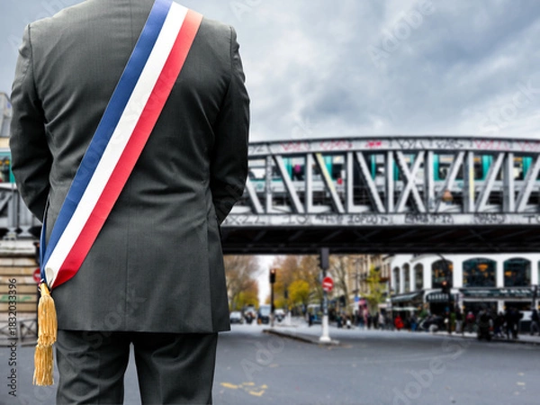 Obraz Un maire de dos face au quartier de Barbès à Paris