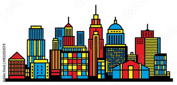 Obraz Colorful city line art drawing modern skyline