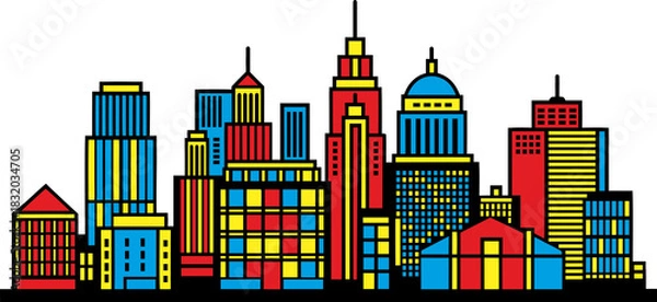 Obraz Colorful city line art drawing modern skyline