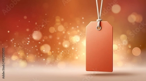 Fototapeta Bright Orange Sale Tag on Warm Festive Gradient Background, Year-End Clearance and Holiday Discount Concept for Retail and E-Commerce Marketing
