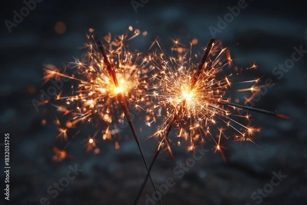 Fototapeta Closeup of sparkling sparklers for a Sylvester New Year, New Year's