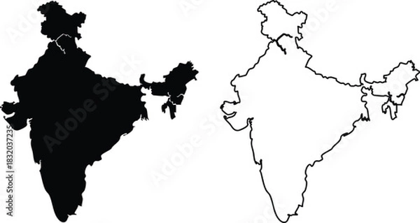 Fototapeta India Map Silhouette and Outline Showing Geographical Boundaries for Educational or Infographic Projects