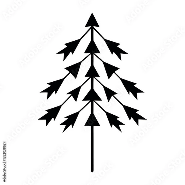 Fototapeta Minimal silhouette of a New Year tree made of stock arrows, black fill, white background