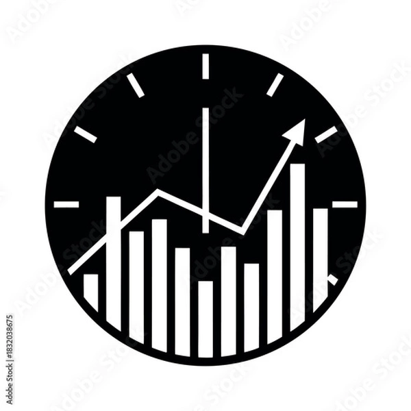 Fototapeta Minimal vector of a stock chart shaped like a New Year clock, black fill, white background