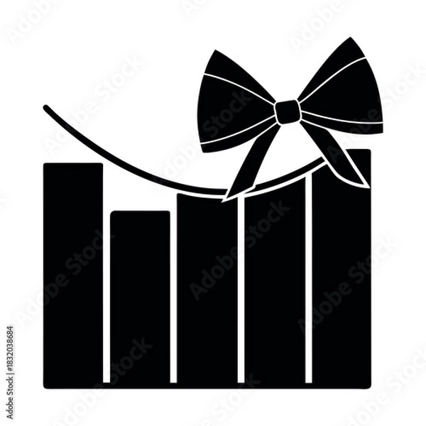 Fototapeta Silhouette of a stock graph wrapped like a gift with bow, black vector, minimal