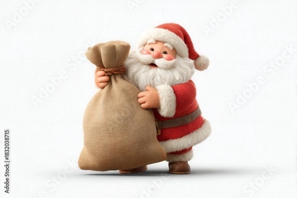 Fototapeta 3D model Santa Claus helper, closeup object. Isolated on white background. Christmas and New Year celebration