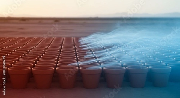 Fototapeta Abstract Flow of Cool Air from Earthen Pot Array in Desert