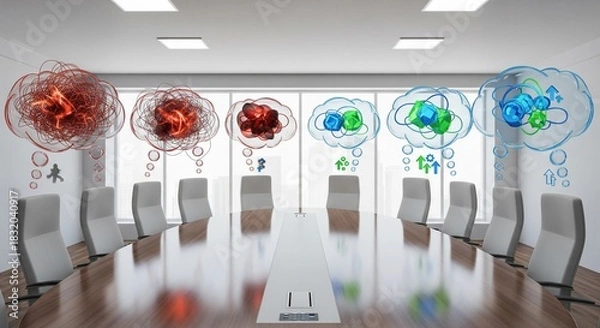Fototapeta Digital Thought Bubbles Over Empty Meeting Table