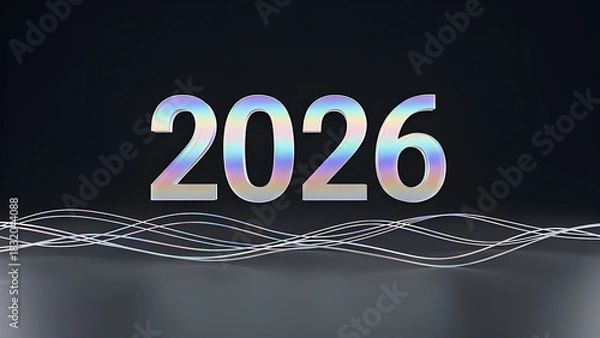 Obraz Futuristic hologram-style 2026 with soft light waves and prismatic glow.