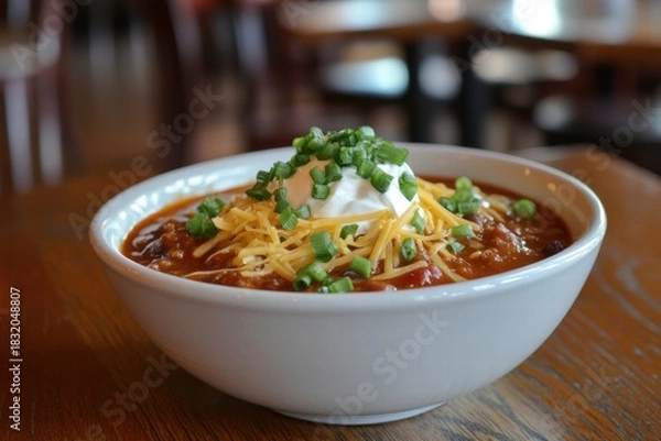 Fototapeta Freshly cooked pasta served in white bowl on table