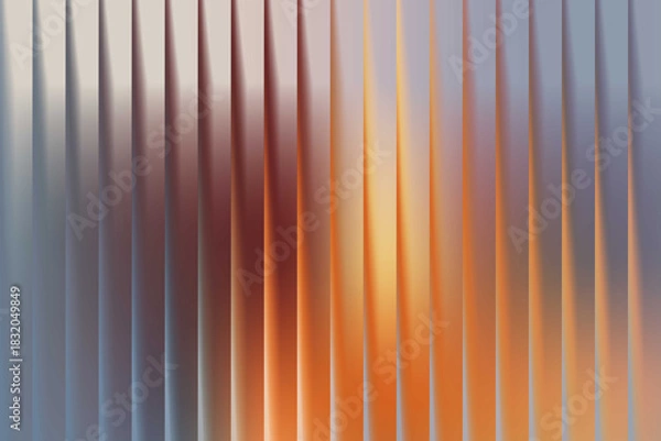 Fototapeta Dynamic abstract background featuring a vibrant gradient from warm orange to cool blue across sleek, reflective vertical stripes, evoking a sense of modern elegance and technological sophistication