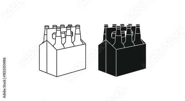 Obraz Six pack beer bottles in carton vector illustration set