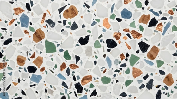 Fototapeta Modern Terrazzo Texture Background with Copper Blue and Green Chips