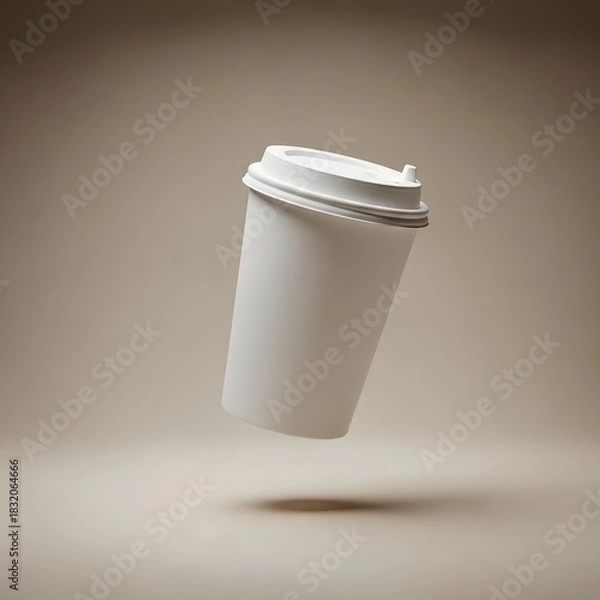 Fototapeta Minimalist White Coffee Cup Mockup Floating in Air for Beverage Branding Presentation
