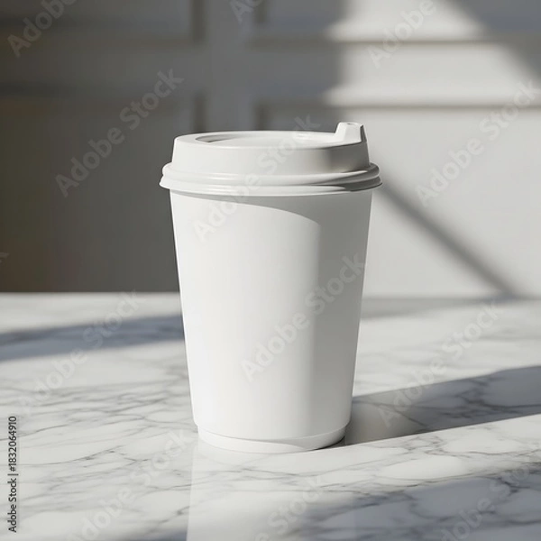 Fototapeta Blank Paper Cup Mockup on Marble Surface for Coffee Presentation