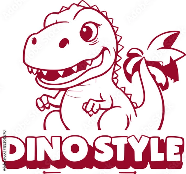 Obraz Cartoon Dinosaur Logo with Dino Style Text in Red Outline
