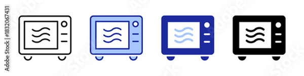 Obraz Microwave oven icon set with editable stroke in outline, flat, solid. Vector