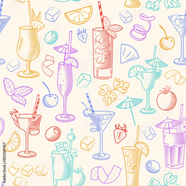 Obraz Vector Cocktail Glasses seamless pattern. Vector colorful bright illustration