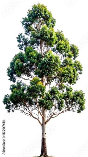 Fototapeta Majestic Eucalyptus Tree with Lush Green Canopy on White Background.