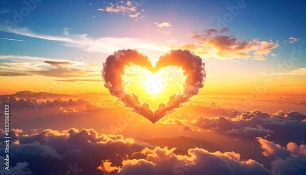 Obraz Heart Shaped Cloud Formation Illuminating the Sky During a Golden Sunset Over a Cityscape