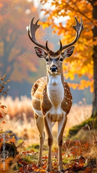 Obraz Majestic Fallow Deer in Autumn Forest - A Portrait of Wildlife.