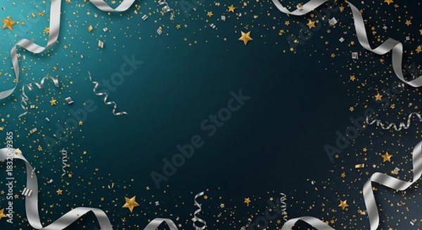 Obraz Festive background with ribbons and confetti