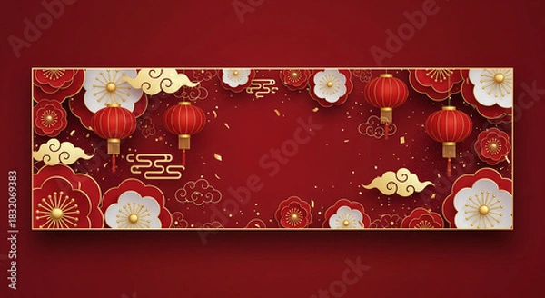 Obraz Festive banner with floral and lantern decorations
