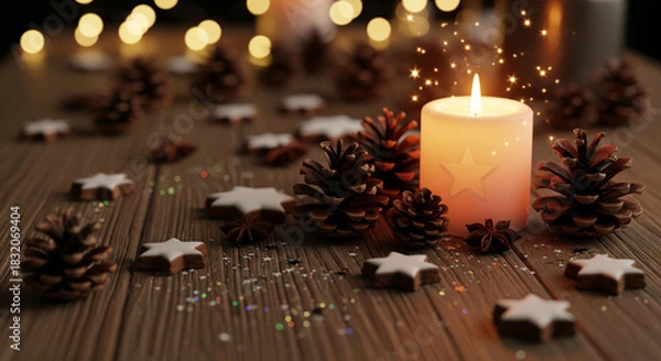 Obraz Festive candle and decorations