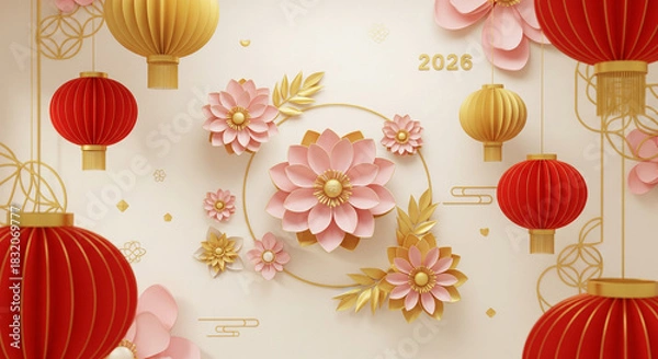 Obraz Festive floral and lantern design