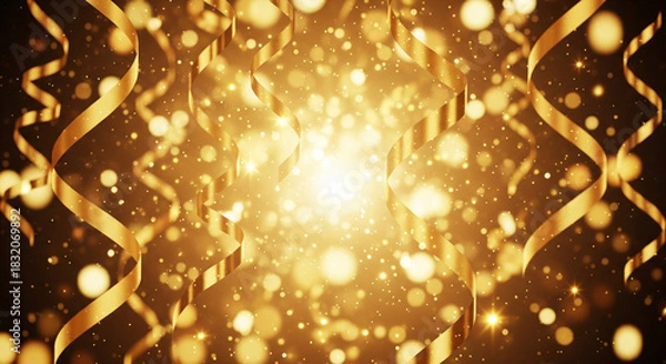 Obraz Festive gold ribbon and bokeh effect