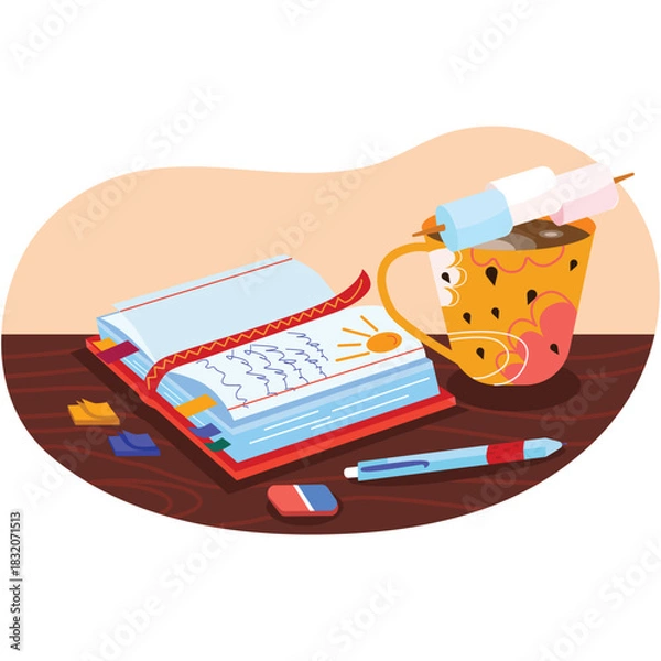 Obraz Table with marshmallow candy on coffee cup vector