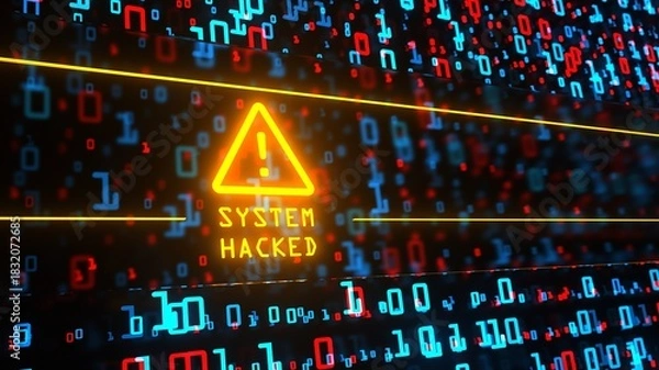 Obraz 3D illustrastion - Data Matrix Warning Sign System Hacked