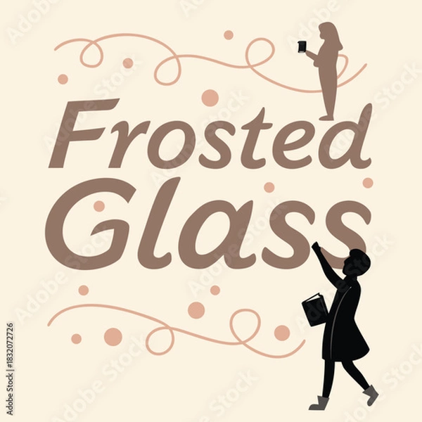 Obraz Frosted glass with silhouettes of two people and decorative swirls