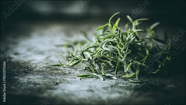 Fototapeta Fresh bunch of sage leaves dramatically lit against dark moody background, perfect close-up showcasing aromatic culinary herb with rich texture and natural organic beauty.