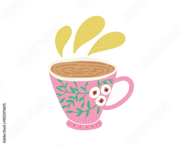 Obraz A hand-drawn cartoon cup of tea. Hot drink, food, breakfast.