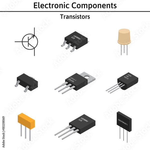 Obraz Vector set of izometric electronic components. Collection of transistors.