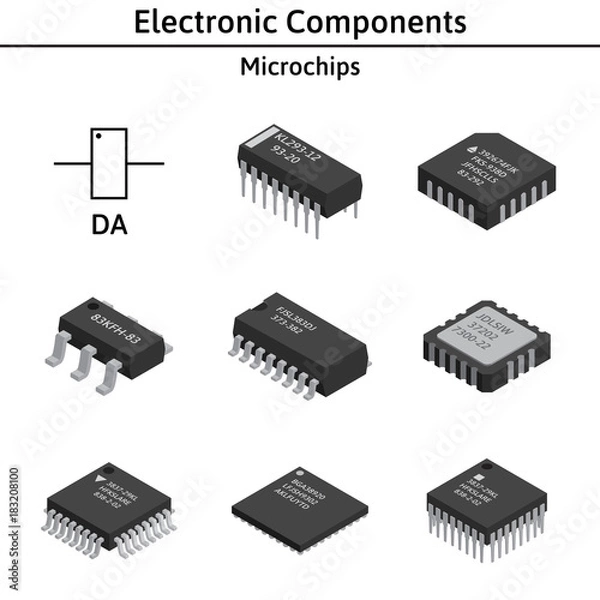 Obraz Vector set of izometric electronic components. Collection of microchips.