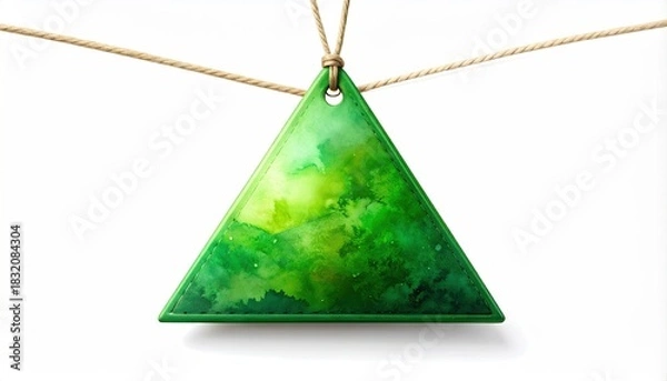 Fototapeta Vibrant Green Abstract Triangle Pendant Suspended on String.