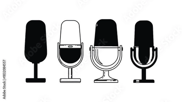 Fototapeta Four microphones in a row with different designs on a white background