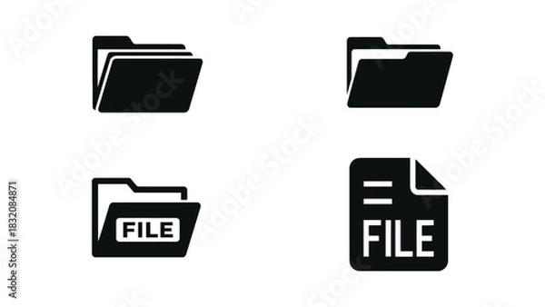 Fototapeta Four black file icons on a white background in a simple vector style