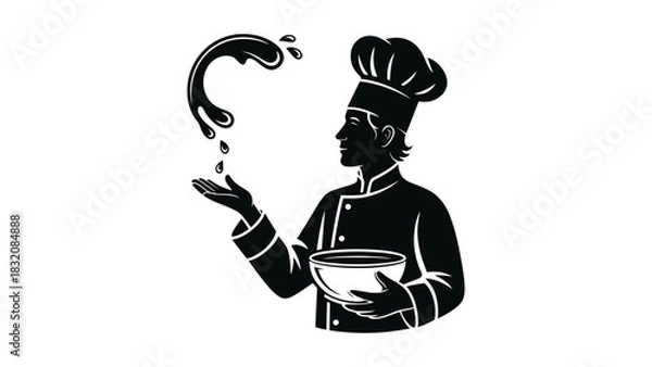 Fototapeta Chef in silhouette holding bowl with liquid splash above hand vector
