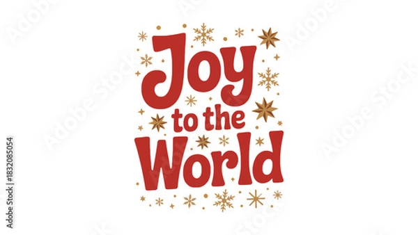 Fototapeta Joy to the world text with golden snowflakes on a white background