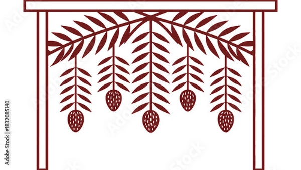 Fototapeta Decorative illustration of brown branches and pinecones on a frame
