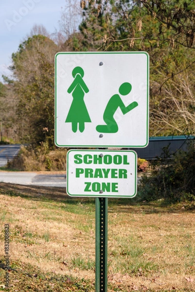 Obraz School prayer zone highway sign