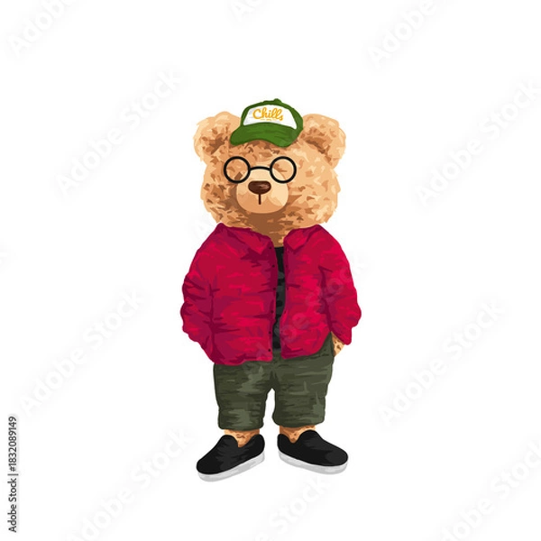 Obraz cute bear wearing streetwear fashion illustration on transparent background