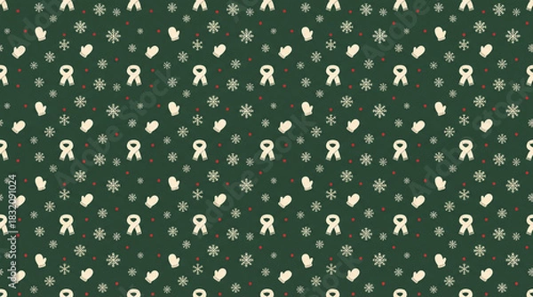 Fototapeta Green Christmas background with snowflakes and christmas trees,seamless pattern of christmas trees and snowflakes on green background,Christmas wrapping paper, Xmas pattern with ornaments