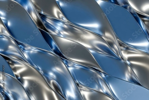 Obraz Geometric Metallic Swirls: An elegant interplay of sleek metallic ribbons, their surfaces reflecting light. An abstract composition showcases texture, form, and dynamic movement.